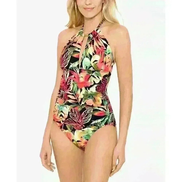 NEW! Lauren Ralph Lauren Women's 10 High-Neck One-Piece Swimsuit NWT $138 - Picture 1 of 3